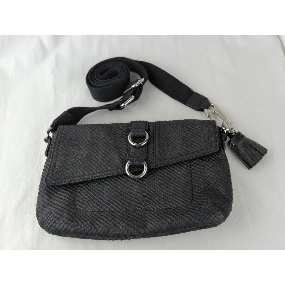 L.A.M.B By Gwen Stefani Black Leather Snake Print Crossbody Bag Voodoo Sash Saks - Picture 2 of 13